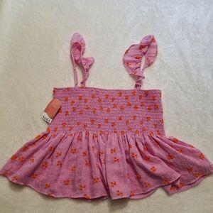 Arula Smocked Blouse Size 1x Flowy Embroidered  NWT Pink And Orange  Top